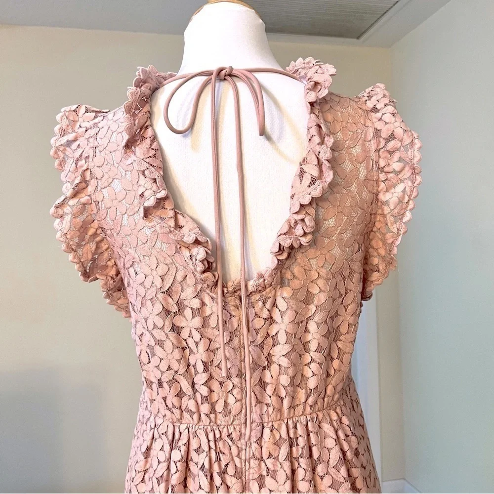 Kate Spade Flora Lace Ruffle Dress Pink Midi Sundress barbie crochet ruffle 8